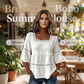 📢📢40% OFF !! ⏰ Elegant Square Neck Summer Blouse – Boho Lace, Bell Sleeves, Tiered Flow ✨