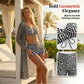 Women's Geometric Print 3-Piece Swimwear Set | High-Waisted Tummy Control Bikini & Sheer Cover-Up | Summer Beach Holiday Outfit