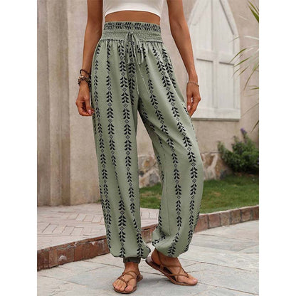 👖 50% OFF NOW! 🌸 Women's Flowy High Waist Lantern Pants | Breathable Boho Smocked Trousers for Summer Holiday & Casual Wear🌿