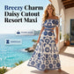 🏆LAST DAY SALE 50% OFF🔥Women's Elegant Off-the-Shoulder Maxi Dress | Floral Tiered Holiday Dress with Waist Cutout for Summer Holidays