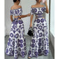 🏆LAST DAY SALE 50% OFF🔥Women's Elegant Off-the-Shoulder Maxi Dress | Floral Tiered Holiday Dress with Waist Cutout for Summer Holidays