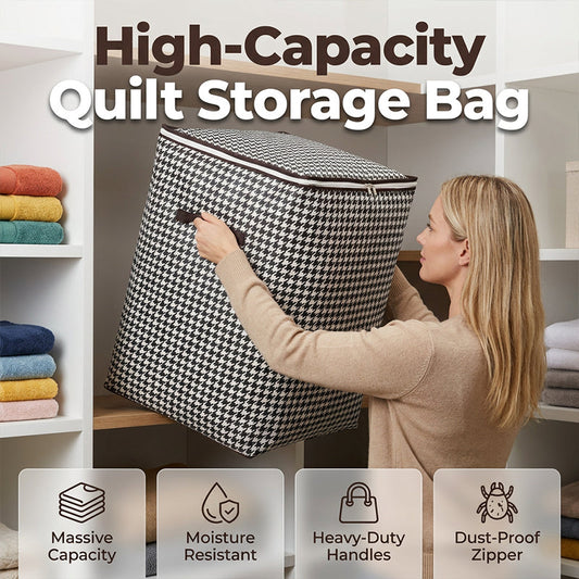 LIMITED-TIME 50% OFF! ✨3-Piece Houndstooth Storage Bags | Large Collapsible Wardrobe Organiser for Bedding, Quilts & Seasonal Clothes