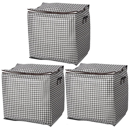 LIMITED-TIME 50% OFF! ✨3-Piece Houndstooth Storage Bags | Large Collapsible Wardrobe Organiser for Bedding, Quilts & Seasonal Clothes