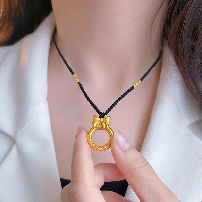 ⏳Limited-time 50% off⏰Women's Vintage Bowknot Wreath Necklace | Elegant Gold Alloy Pendant with Braided Cord for Everyday Wear
