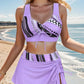 LIMITED-TIME 50% OFF! ✨Women's V-Neck 3-Piece Swimsuit Set | High-Waisted Bikini with Matching Printed Cover-Up Skirt for Beach Holidays