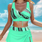 LIMITED-TIME 50% OFF! ✨Women's V-Neck 3-Piece Swimsuit Set | High-Waisted Bikini with Matching Printed Cover-Up Skirt for Beach Holidays