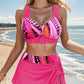 LIMITED-TIME 50% OFF! ✨Women's V-Neck 3-Piece Swimsuit Set | High-Waisted Bikini with Matching Printed Cover-Up Skirt for Beach Holidays