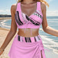 LIMITED-TIME 50% OFF! ✨Women's V-Neck 3-Piece Swimsuit Set | High-Waisted Bikini with Matching Printed Cover-Up Skirt for Beach Holidays