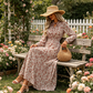 LIMITED-TIME 50% OFF! ✨Women's Elegant Floral Maxi Dress | Tie-Front V-Neck Smocked Waist Ruffled Sleeve Holiday Dress