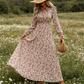 LIMITED-TIME 50% OFF! ✨Women's Elegant Floral Maxi Dress | Tie-Front V-Neck Smocked Waist Ruffled Sleeve Holiday Dress