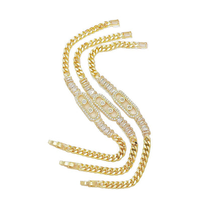 Exclusive 50% OFF | Women's Gold Plated Cuban Link Bracelet | Luxury Zirconia Hollow Tag Chain Bangle