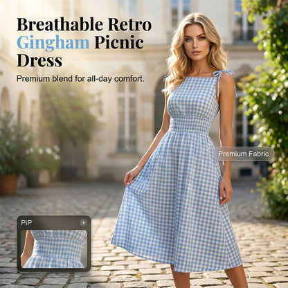 Exclusive 50% OFF | Vintage Gingham Maxi Dress | Smocked Bodice & Adjustable Tie Straps | Breathable Summer Sundress for City Escapes