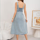 Exclusive 50% OFF | Women's Denim Button-Down Dress | Sleeveless Sweetheart Neckline & Flared Skirt with Pockets | Casual Summer Jumpsuit