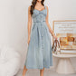 Exclusive 50% OFF | Women's Denim Button-Down Dress | Sleeveless Sweetheart Neckline & Flared Skirt with Pockets | Casual Summer Jumpsuit