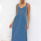 Exclusive 50% OFF | Women's Denim Button-Down Dress | Sleeveless Sweetheart Neckline & Flared Skirt with Pockets | Casual Summer Jumpsuit