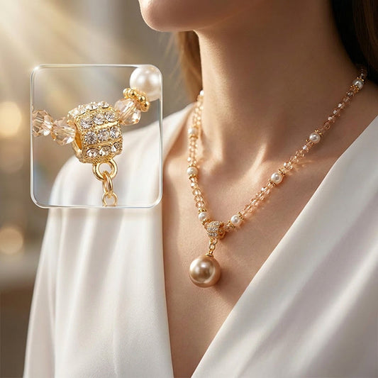 📿 BUY 1 GET 1 FREE! ✨ Elegant Synthetic Pearl Chain for Women – Lustrous Pendant, Rhinestone Details, Timeless 💎