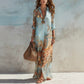 Exclusive 50% OFF | Elegant Retro Print Maxi Dress | Boho V-Neck Button-Down Flowy Gown | Breathable Summer Beach Holiday Dress