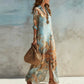 Exclusive 50% OFF | Elegant Retro Print Maxi Dress | Boho V-Neck Button-Down Flowy Gown | Breathable Summer Beach Holiday Dress