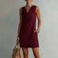 🏆LAST DAY SALE 50% OFF🔥| Elegant Slim Fit Cowl Neck Dress | Sleeveless Triacetate Midi Dress with Pockets | Breathable Casual & Party Wear for Women✨
