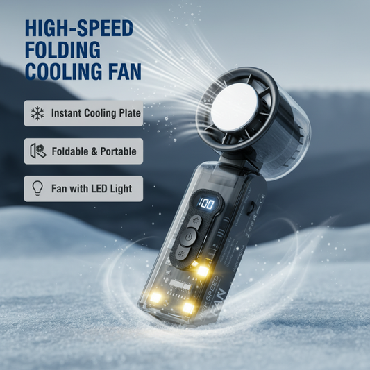 Exclusive 50% OFF | Handheld Fan with Semiconductor Ice Cooling Plate | 13000 RPM Turbo Motor & 100-Speed Stepless Control | Foldable Portable Fan with LED Light