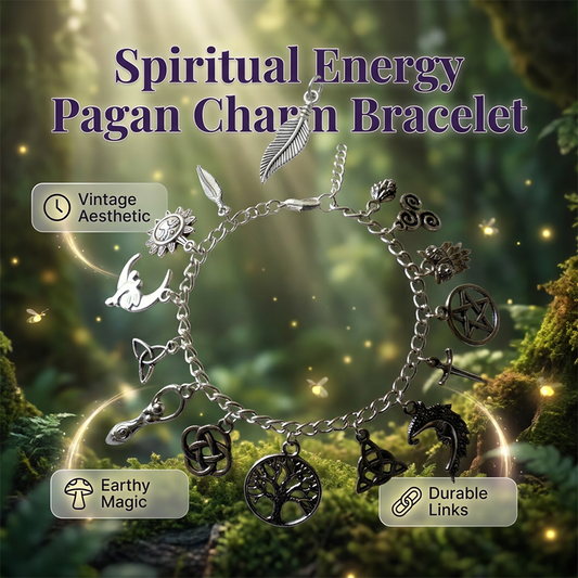 Vintage Pagan Charm Bracelet | Wiccan Tree of Life & Moon Phase Bangle | Antique Silver Spiritual Boho Jewellery for Women