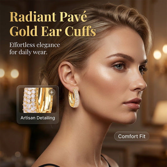 ⏳Limited-time 50% off⏰Radiant Pavé Gold Ear Cuffs | Modern Geometric Crystal Earrings | Hypoallergenic Statement Ear 👂💎