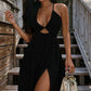 Sexy Deep V-Neck Maxi Dress | Chic Cutout & High Thigh Slit Beach Gown | Flowy Open Back Halter Summer Dress