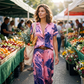 👗 LIMITED-TIME 50% OFF! ✨  Chic Peacock Blue Two-Piece Set | Short Sleeve Top & Straight Pants with Pockets | Soft Printed Co-ord Outfit for Travel & Leisure🌿