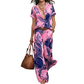 👗 LIMITED-TIME 50% OFF! ✨  Chic Peacock Blue Two-Piece Set | Short Sleeve Top & Straight Pants with Pockets | Soft Printed Co-ord Outfit for Travel & Leisure🌿
