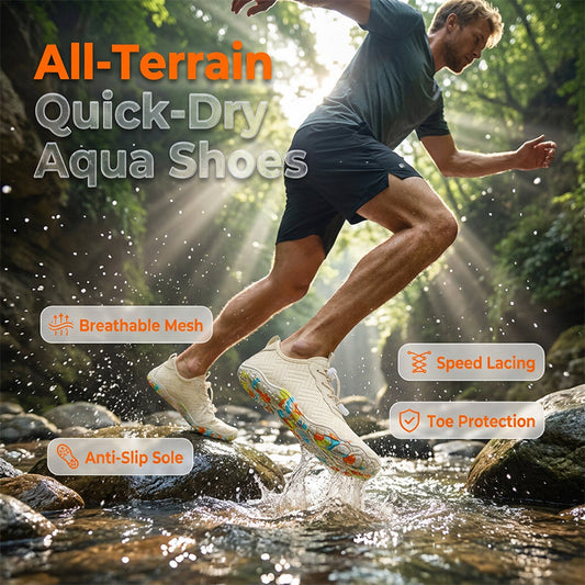 📢📢50% OFF !! ⏰Quick-Dry Aqua Shoes | Anti-Slip Water Shoes with Elastic Laces | Breathable Mesh Beach & Trail Footwear