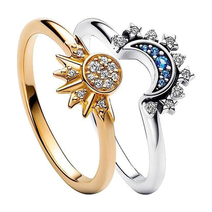 🥳2026 HOT SALE🥳Celestial Sun & Moon Stacking Rings | Sparkling Cubic Zirconia Jewellery | Versatile Zinc Alloy Everyday Fashion