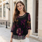 Elegant Floral Print Tunic Top | Lightweight Sheer 3/4 Sleeve Blouse | Double-Layer Chiffon Hem Plus Size
