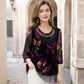 Elegant Floral Print Tunic Top | Lightweight Sheer 3/4 Sleeve Blouse | Double-Layer Chiffon Hem Plus Size