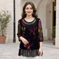 Elegant Floral Print Tunic Top | Lightweight Sheer 3/4 Sleeve Blouse | Double-Layer Chiffon Hem Plus Size