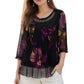 Elegant Floral Print Tunic Top | Lightweight Sheer 3/4 Sleeve Blouse | Double-Layer Chiffon Hem Plus Size