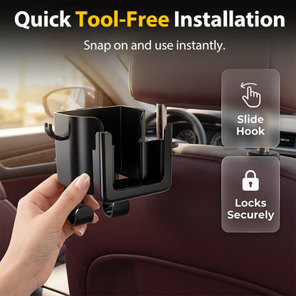 Special Offer: Car Seat Back Organizer & Cup Holder | Dual Heavy-Duty Hooks | Versatile Backseat Storage Hub for Bags & Drinks