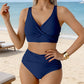🌸LIMITED-TIME 50% OFF!⏰👙 FLATTERING HIGH-WAIST RUCHED BIKINI SET — Elegant V-Neck Wrap Design & Quick-Dry Tummy Control ✨