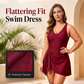Women Plus Size Swim Dress One-Piece Solid Color Swimsuit