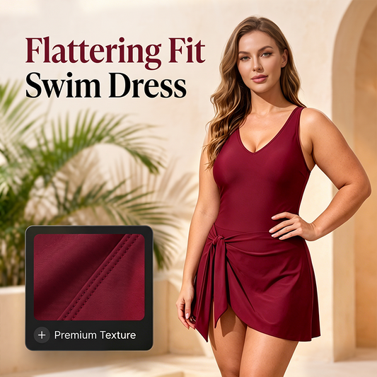 Women Plus Size Swim Dress One-Piece Solid Color Swimsuit