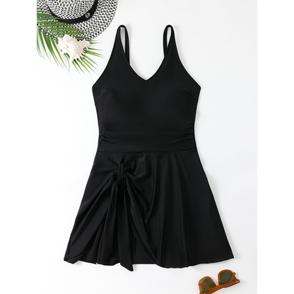 Women Plus Size Swim Dress One-Piece Solid Color Swimsuit