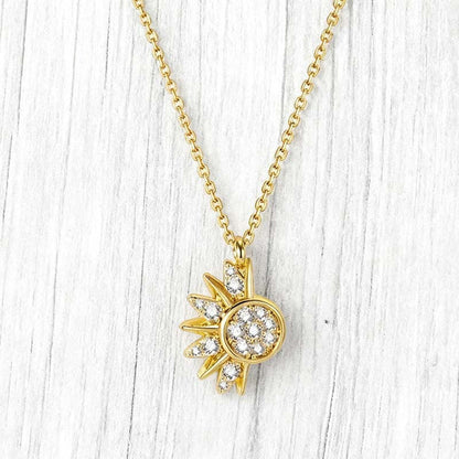 Sun and Moon Pendant Necklace with Rhinestones