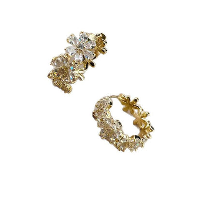 Sparkling Elegant Floral Cluster Hoop Earrings
