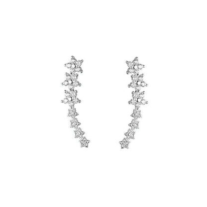 Starry Flower Rhinestone Ear Climber Earrings