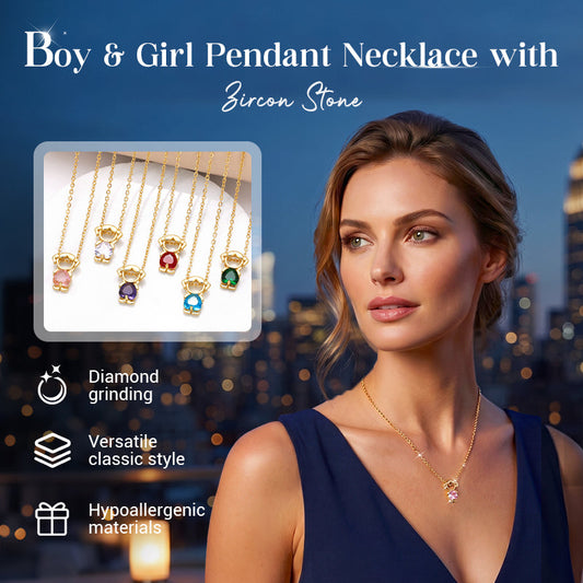Boy & Girl Pendant Necklace with Zircon Stone