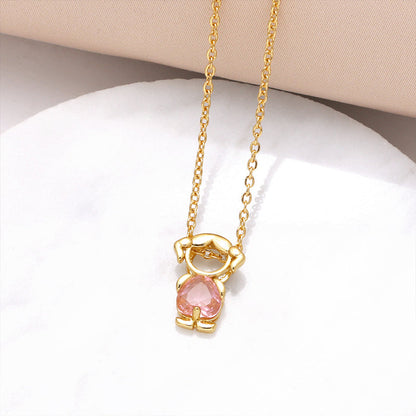 Boy & Girl Pendant Necklace with Zircon Stone