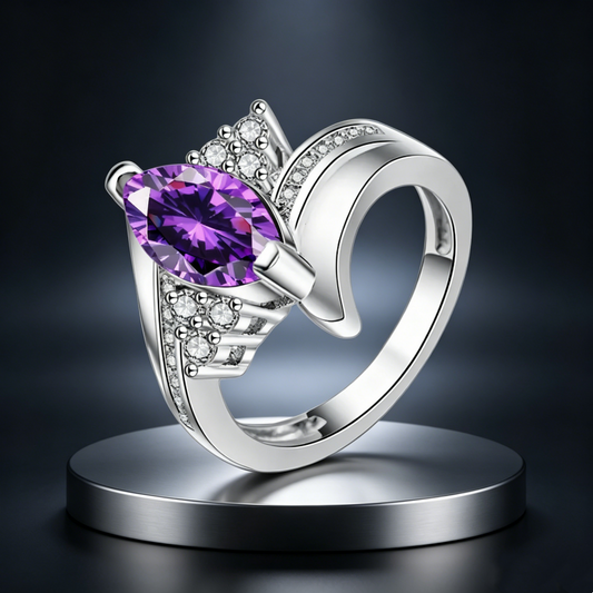 Asymmetrical Marquise Cut Purple Zircon Ring
