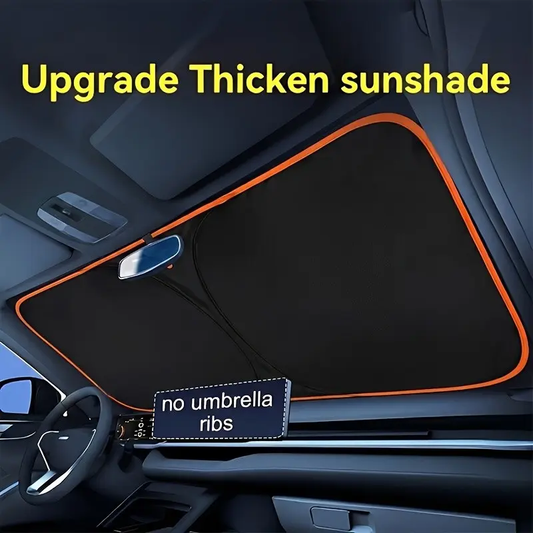 Car Windshield Sunshade with Rearview Mirror Cutout