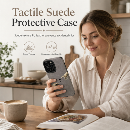 ✨ Suede Phone Case — Creation of Adam Design, Secure Grip, Precision Camera Protection