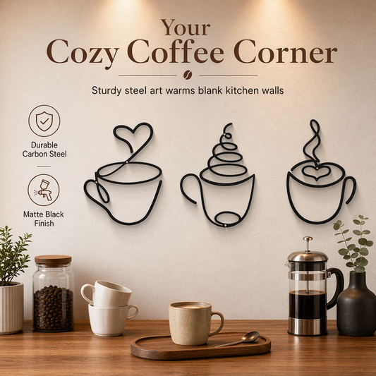 📢📢50% OFF !! ⏰Creative Metal Coffee Cup Wall Art 20.3cm Height Hanging Iron Decor for Home Cafe Indoor Wall Decoration