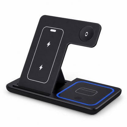 15W Foldable 3 in 1 Magnetic Wireless Charging Station and Desktop Phone Stand